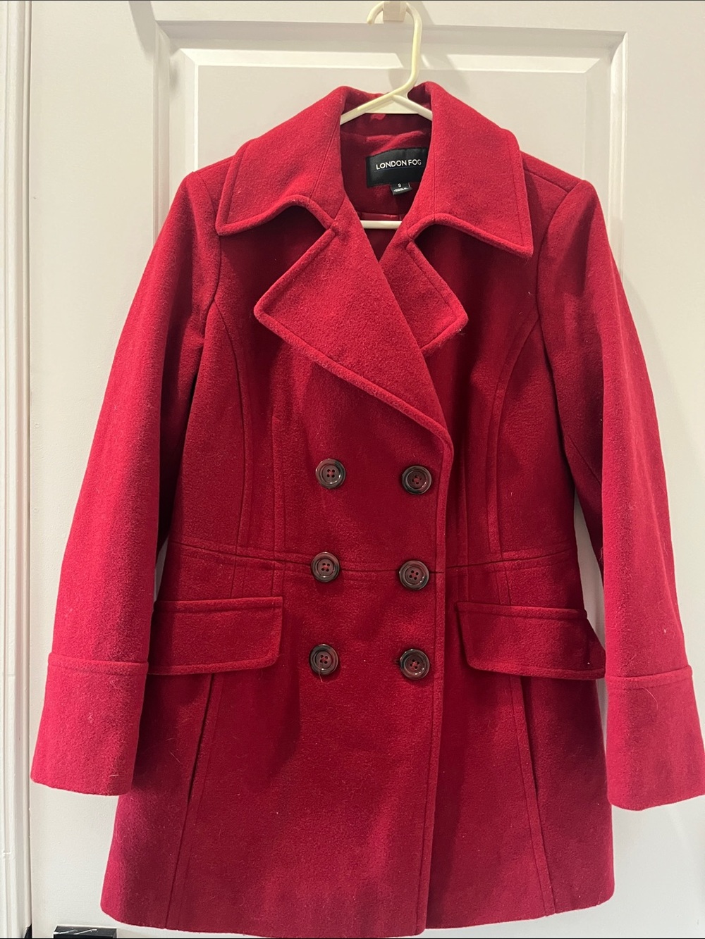 London Fog Red Double-Breasted Peacoat with Wide Collar